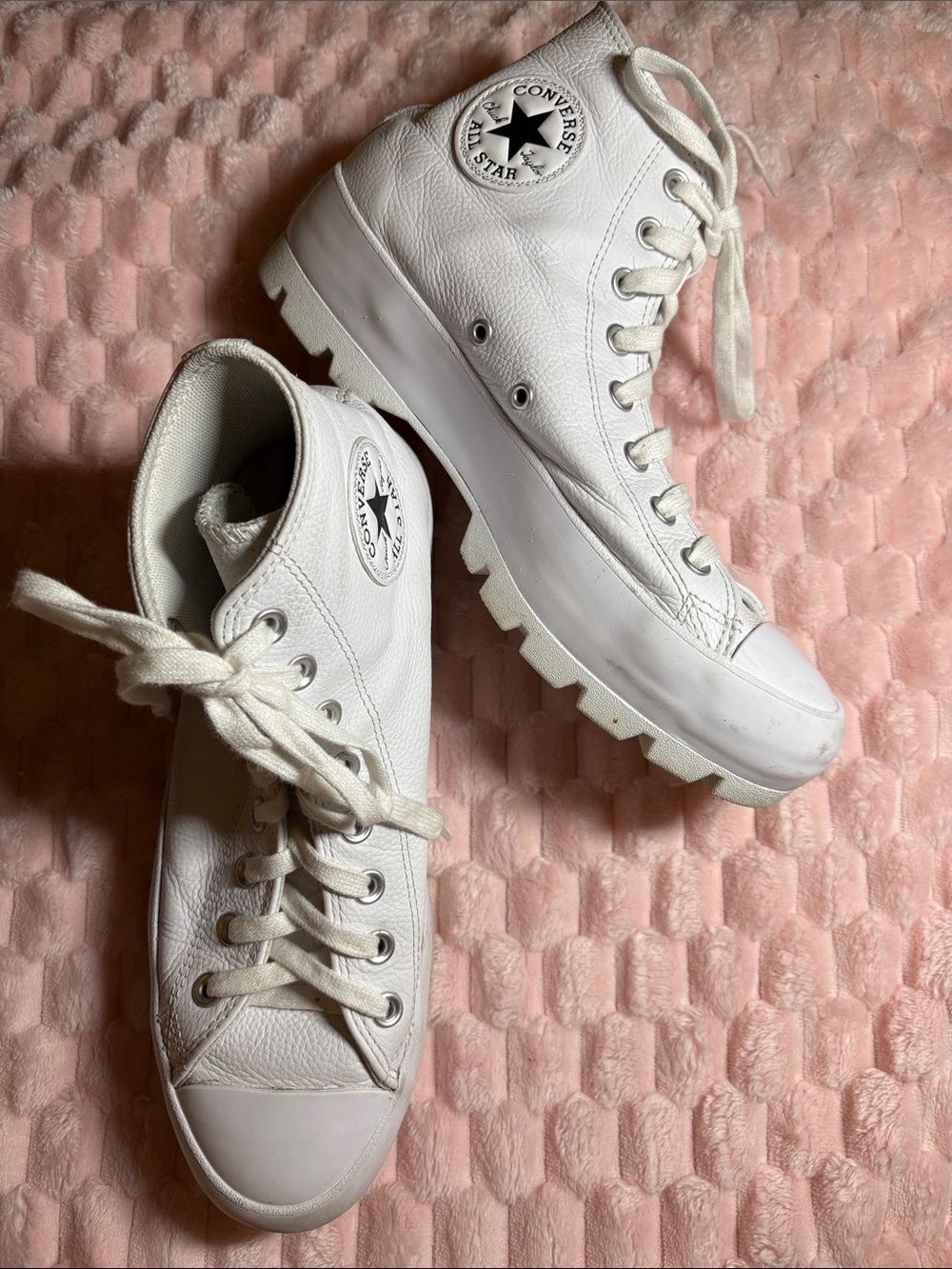 Converse White Leather Lug-Sole High-Top Sneakers